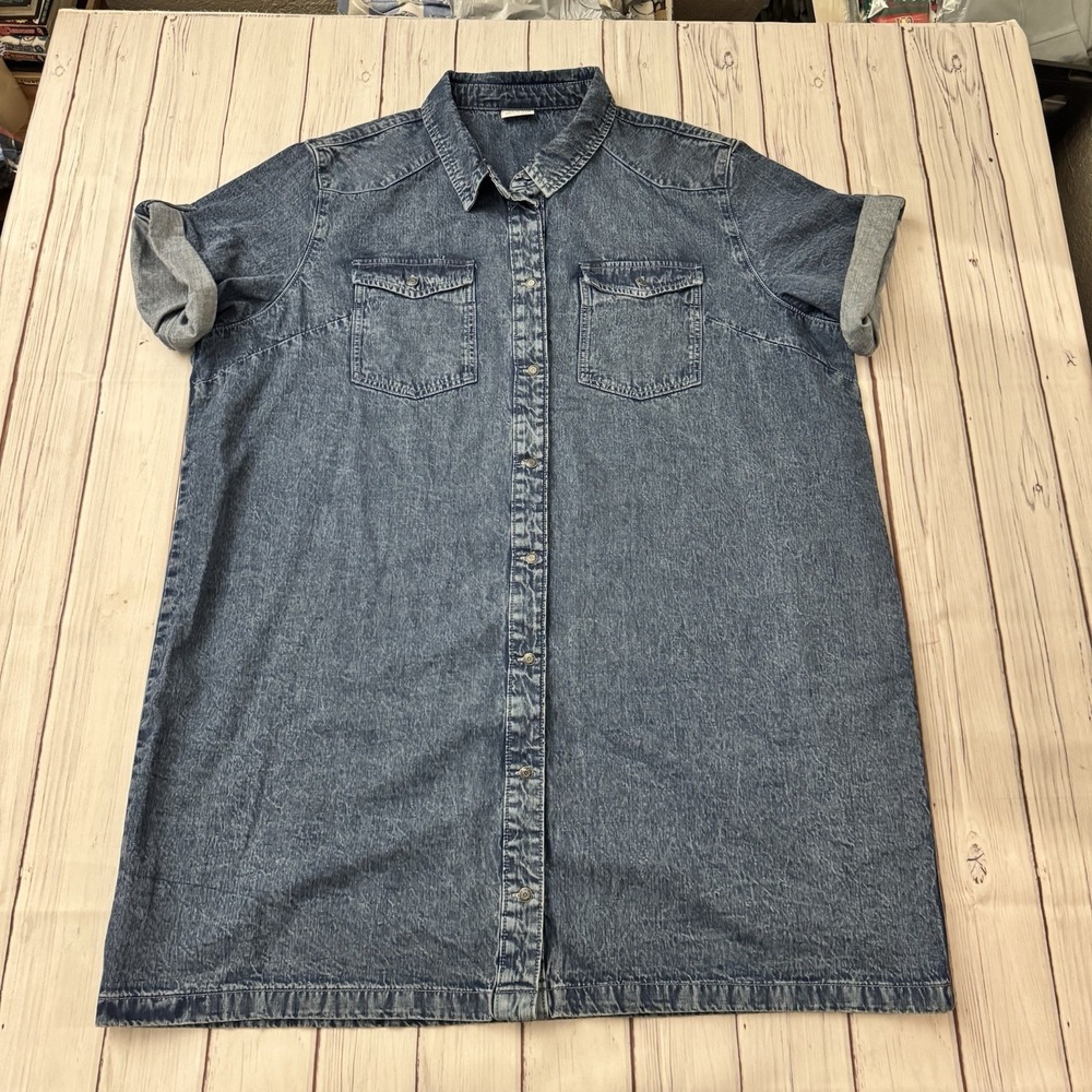 Noisy May Oversized Denim Shirt Dress EU 52 3XL Acid Wash Snap Western